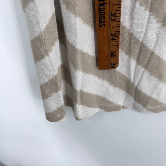 Chico’s Chevron Khaki Cream Maxi Elastic Waist Boho Coastal Skirt Small NEW - Picture 3 of 6